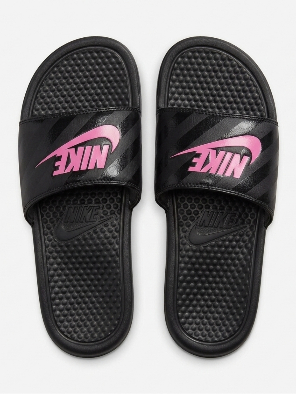 NIKE Benassi JDI Slides Size 12 Men's 343881-061 2 Tone  Black/Pink Slides B4